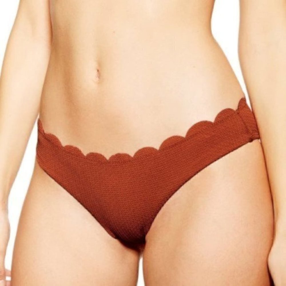 Topshop Women's Size 10 Scallop Hem Bikini Bottoms Burnt Orange Textured Stretch